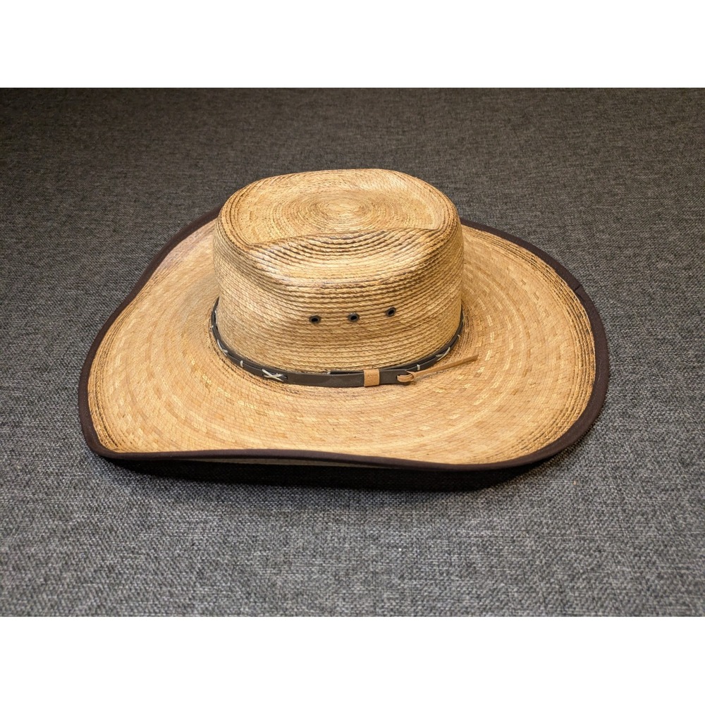 Cody James 15X Toasted Palm Straw Cowboy Hat Brown Leather Band Men's 7 1/4